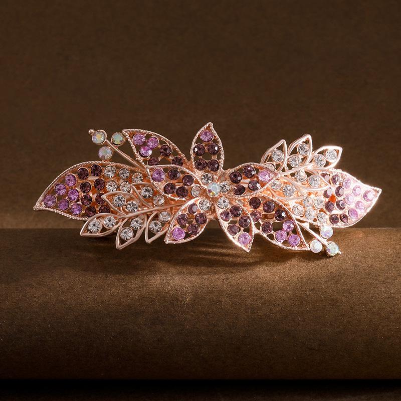 Clip de Primavera de Circonita Blanca Flor de Pedrería Brillante Clip Superior Clip Horizontal Elegante Adorno para el Cabello de Moda para Madres