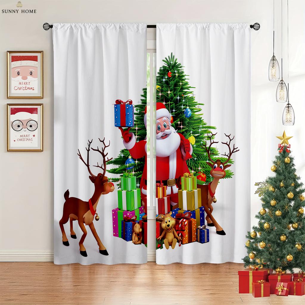 Vánoční dekorace závěsy vánoční stromek Santa Claus kreslený potisk závěsy restaurace ložnice sváteční dekorace závěsy