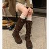 Frosted~ Soft leather boots women's 2025 autumn new belt buckle knight boots but knee two wear tall boots