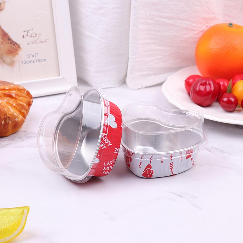 10Pcs/Set 100Ml Heart Shaped Aluminum Foil Cake Cup With Lids Baking Pans