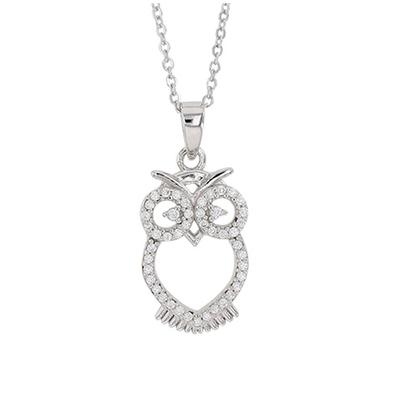 [R5467] - Silver White 'Owl' Handcrafted Silver Necklace (rhodium) - 17x12mm