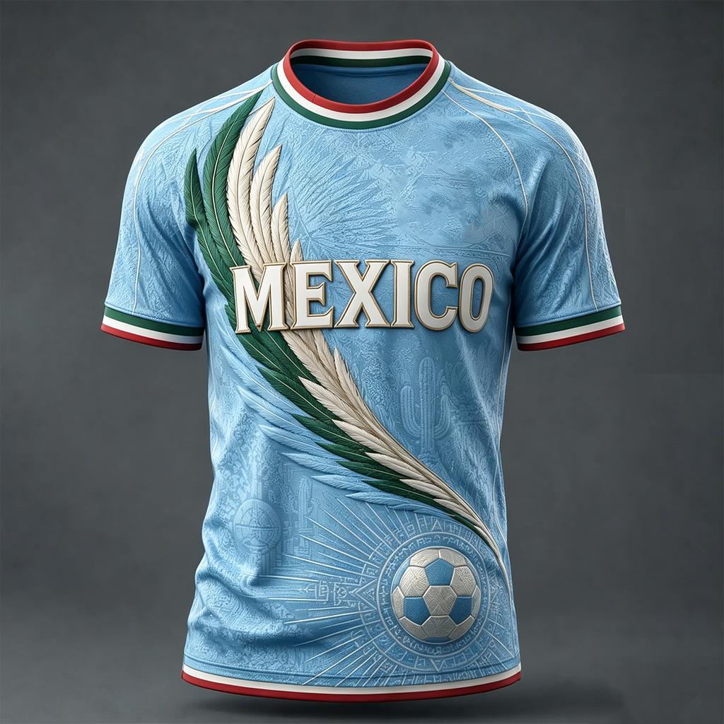 Men's Casual Round Neck Short Sleeve T-Shirt Lightweight Breathable Soccer Print with Mexico Graphic