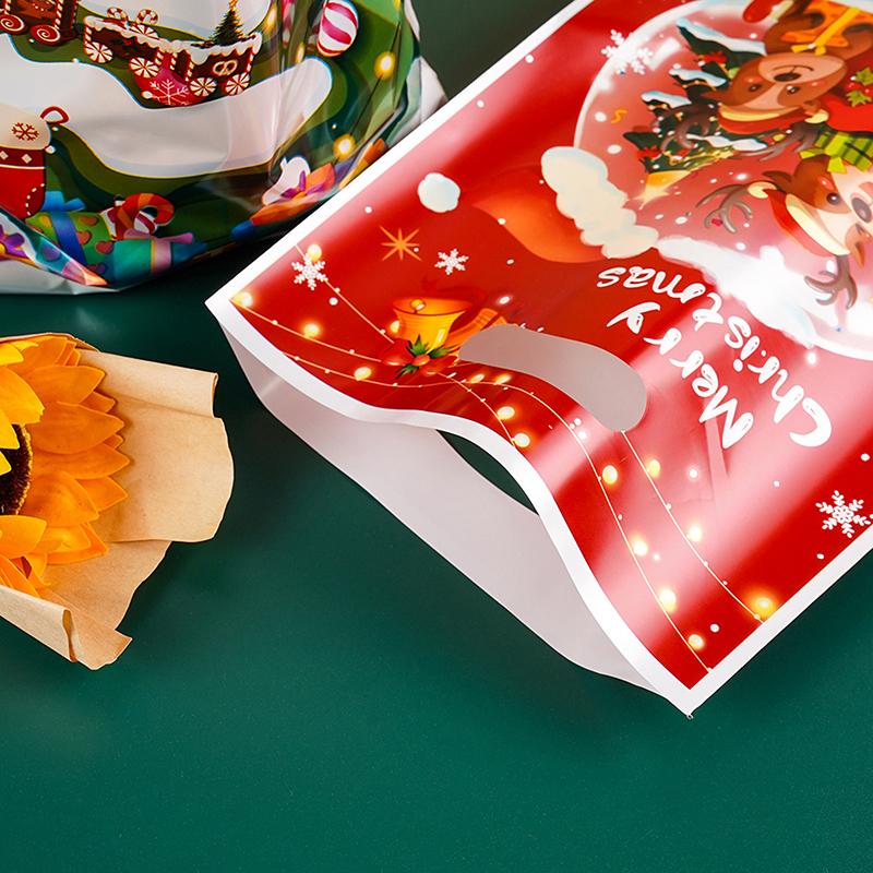 30 Stück Weihnachten Plastik Geschenktüten Frohe Weihnachten Goodie-Tüte mit Henkel Leckerli Süßigkeiten Keks Snacktüte für Weihnachtsfeier Zubehör