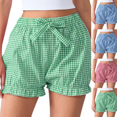 Damen Locker Lässig Hohe Taille Schleife Elastischer Bund Karierte Shorts Lässige Shorts