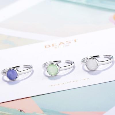 Bagues rondes en argent Sterling 925 avec opale verte, taille réglable, bijoux de fête de mariage pour femmes