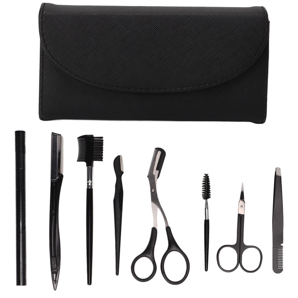 8 Pcs Eyebrow Grooming Kit Black Rustproof Stainless Steel Eyebrow Trimming Kit Beauty Tools with
