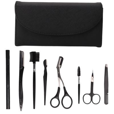 8 Pcs Eyebrow Grooming Kit Black Rustproof Stainless Steel Eyebrow Trimming Kit Beauty Tools with