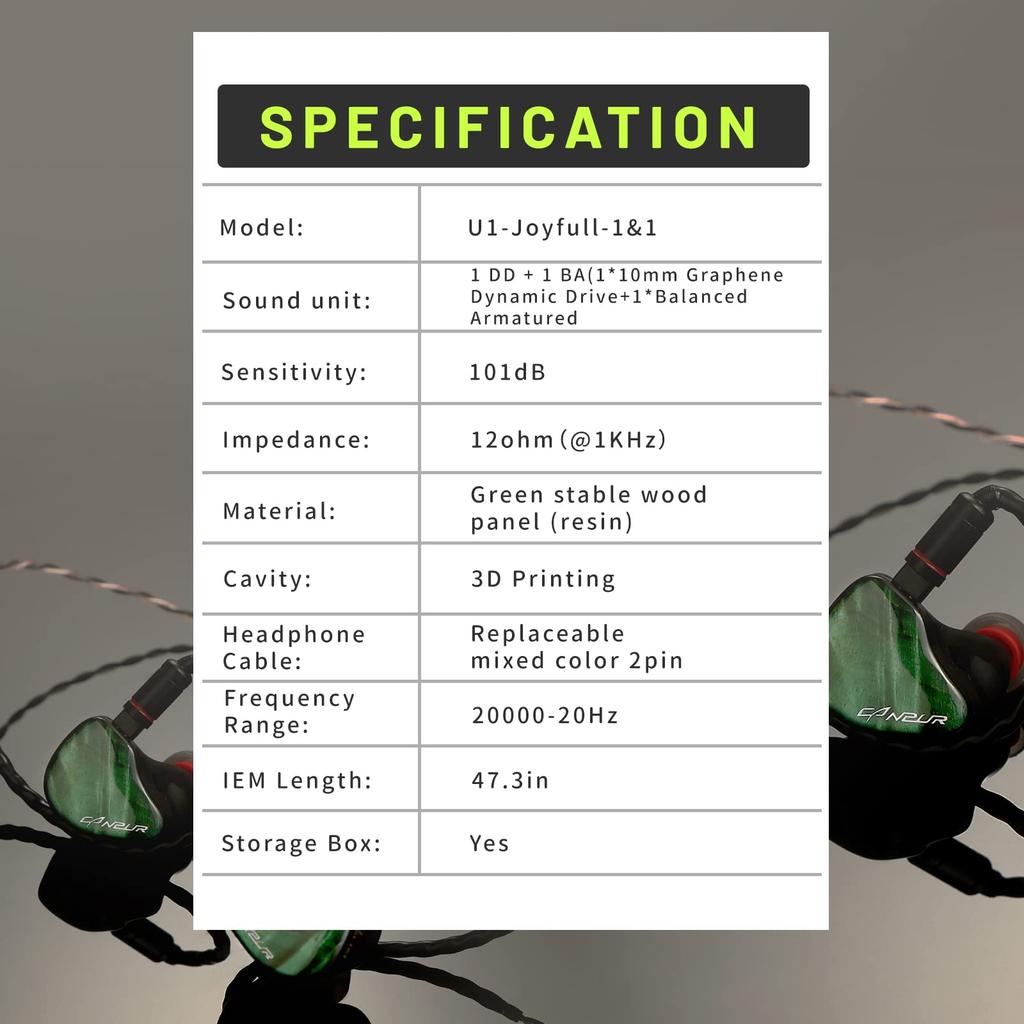 Canpur IEM Monitor Earphones Wired Earphones Dynamic Drive Balanced Armature HiFi Headset for Musicians JF1&1 In-Ear (1BA+1DD) In-Ear (1BA+1DD, Green)