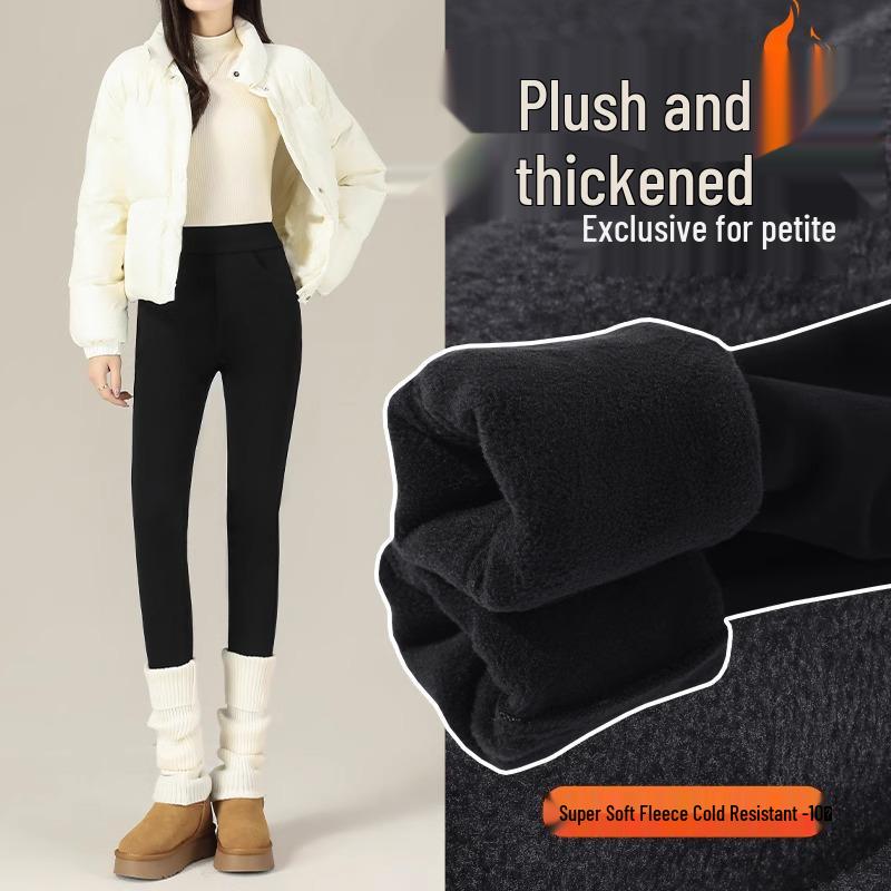 Women's High-Waist Black Wool-Lined Leggings - Warm, Thick, Velvet, Autumn/Winter 2025