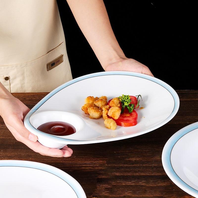 Metamine Tableware Dumpling Plate Creative Imitation Porcelain Specialty Plate with Vinegar Dish Hotel Hotel Cold Dish