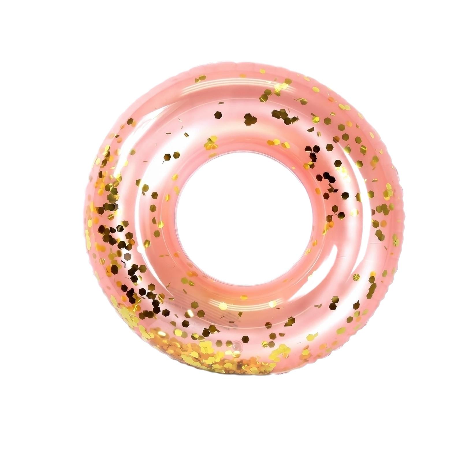 

Popular Inflatable Swimming Ring, Transparent, Extra-large Size, Gold Sequined, For Swimming Pools. E розовый