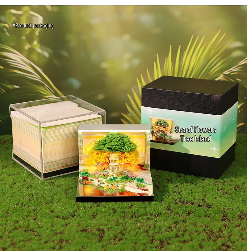 Flower Sea Tree Island Adventure Tree House with Lights: 3D Paper Art Calendar Gift and Romantic Decor Piece