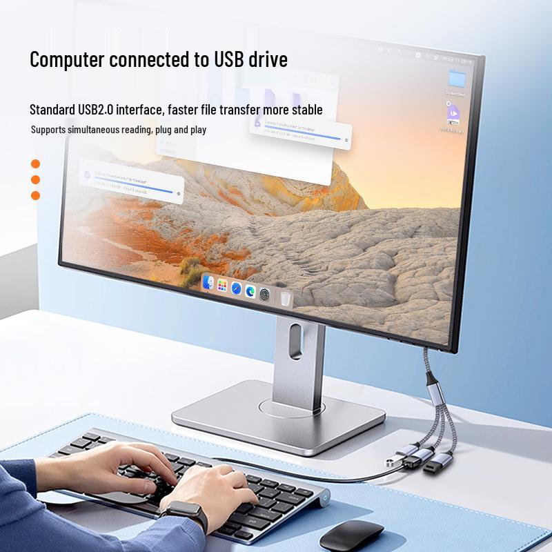 Type-C To USB 2.0 Splitter: OTG Cable with Multi-Interface for Computer, Mobile Phone, Keyboard, and Mouse