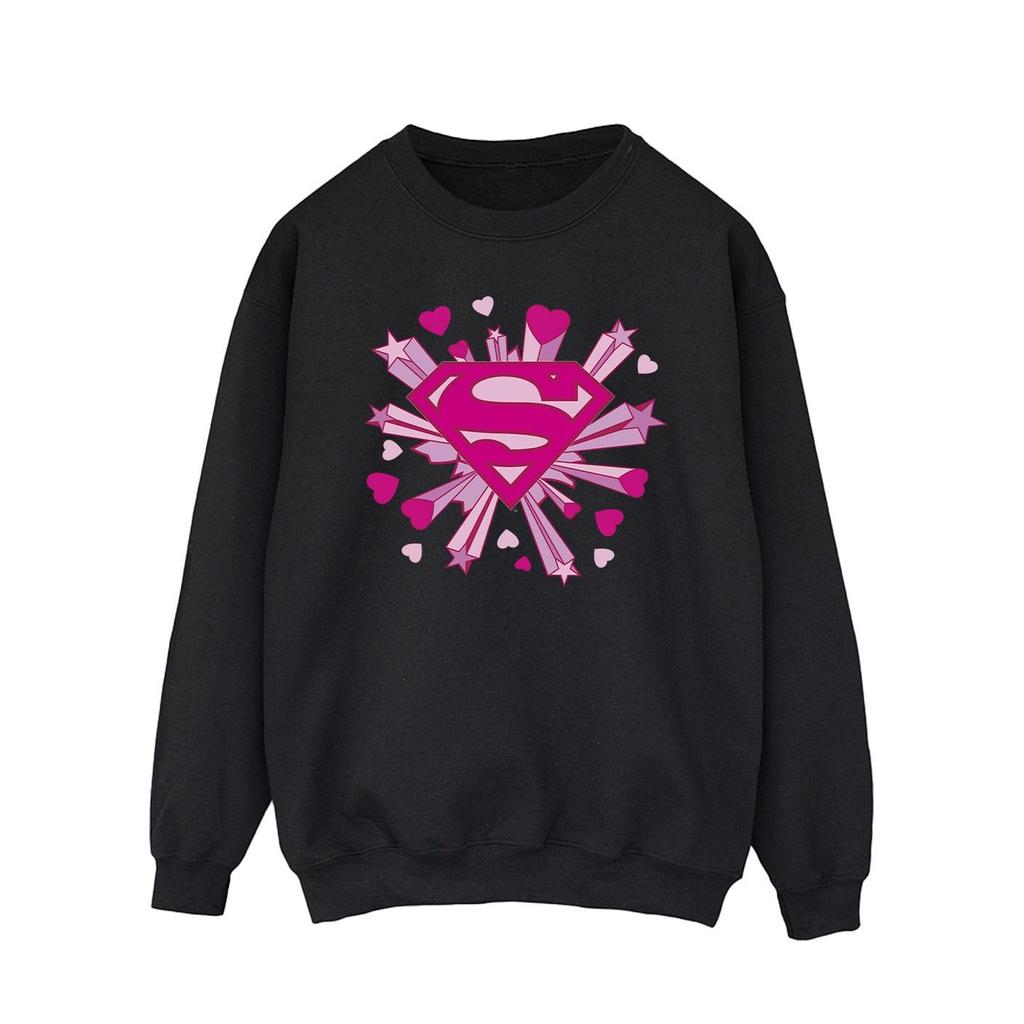 DC Comics Mens Superman Pink Hearts And Stars Logo Sweatshirt