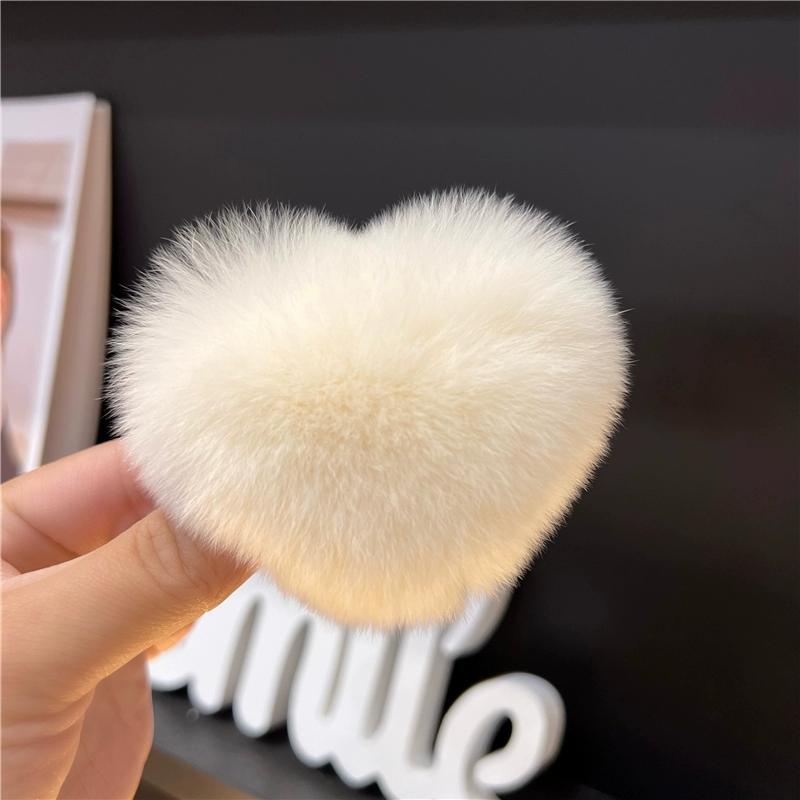 Love Hair Card  Cute Real Otter Rabbit Hair Little Peach Heart Hair Clip Headpiece Plush Ball Edge Clip Plush Hair Clip BB