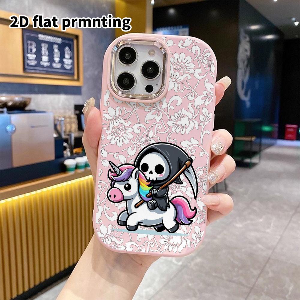 Phone Case: 2D Flat Design Suitable for iPhone 18 17 16 15 14 13 Pro Protective Case, Couple Style, Death God Unicorn, Christmas and Halloween Gift