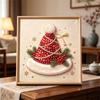 Premium Framed Pearl Art Kit with Christmas Santa Hat Pattern 5D Sparkling Bead Canvas DIY Relaxing Craft for Home Wall Decor Gift