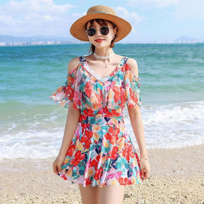 Swimsuit Women's split flat angle thin conservative skirt style belly cover swimsuit fashion swimsuit hot spring beach swimsuit