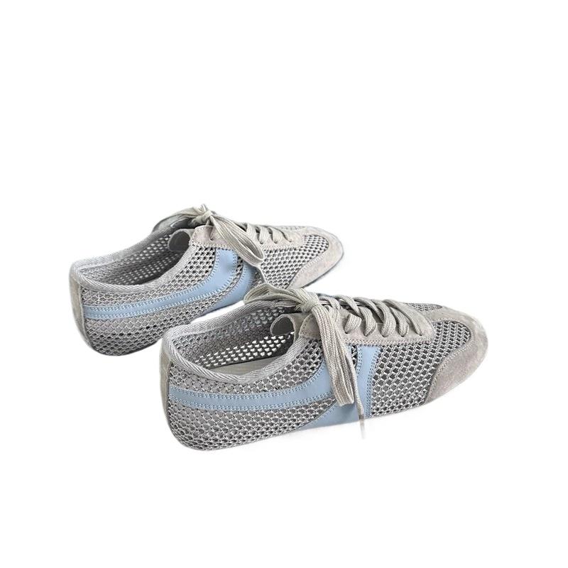 Fashion New Style Luxury Shoes Women Summer Flat Lace-up Forrest Gump Shoes Women Genuine Leather Mesh Ventilation Sneaker Zapatos Mujer