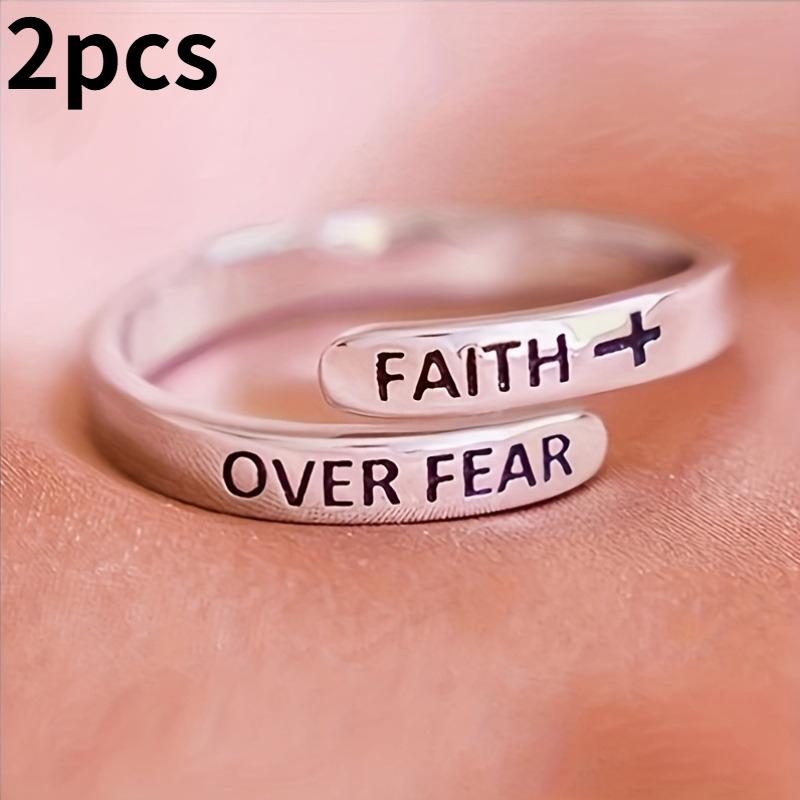 

2PCS New Cross Faith Overcomes Fear Ring Opening Adjustable