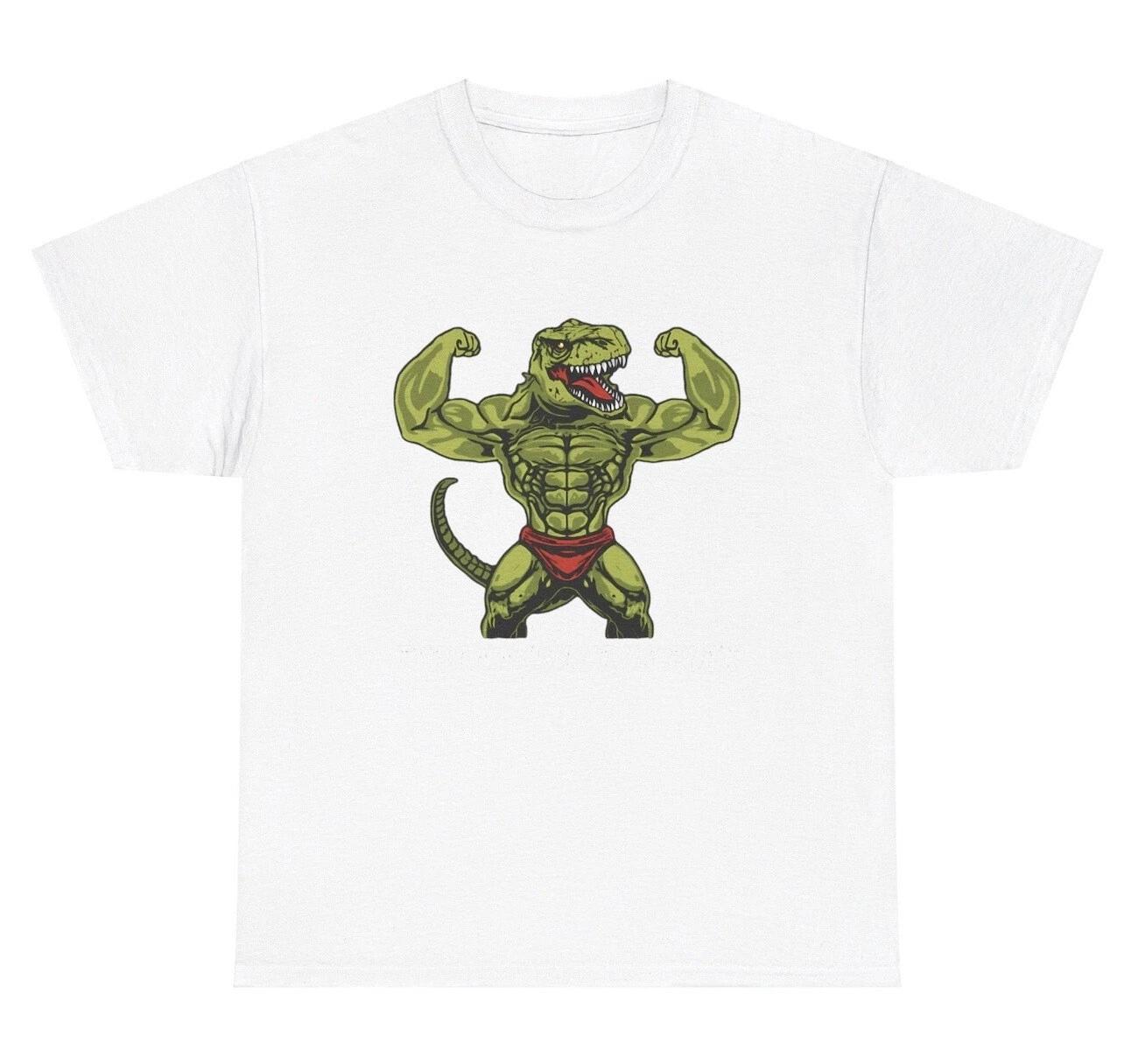 Tyrannosaurus Flex T Shirt Funny Dinosaur Gym Bodybuilder Pump Cover Meme Tee M
