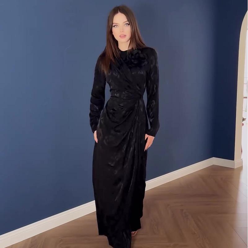 Toamnă 2024 Rochie Elegantă cu Volane în Talie și Mâneci Lungi pentru Femei