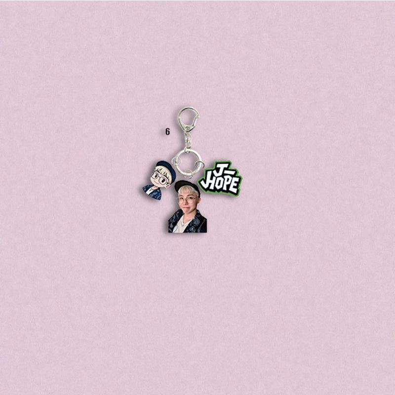 BTS Character+Cartoon Double Keychain, Member-themed Acrylic Keychain, Celebrity Merchandise Support Charm