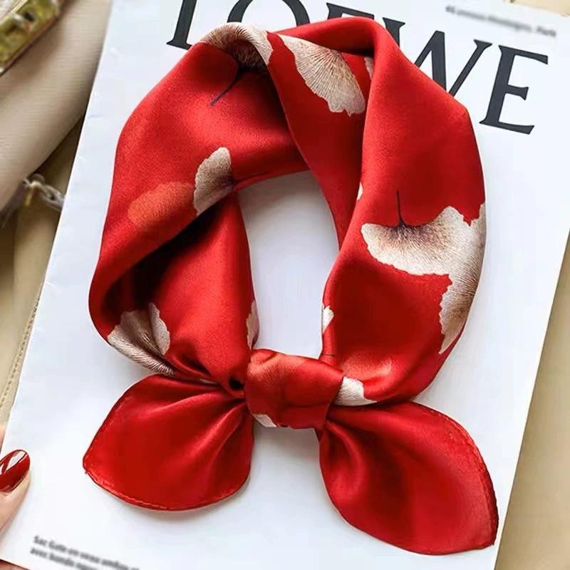 53CM Rotes Quadrat 100% Seidenschal für Urlaub Kleiner Kopf Hals Hijab Damen Tuch Hochwertige Seiden-Bandana-Schals