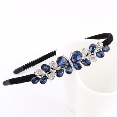 Alloy Rhinestone Bow Flower Butterfly Headband Cute Girls Kids Women Blue Festival Fashion Hair Accessories Beautiful Headdress