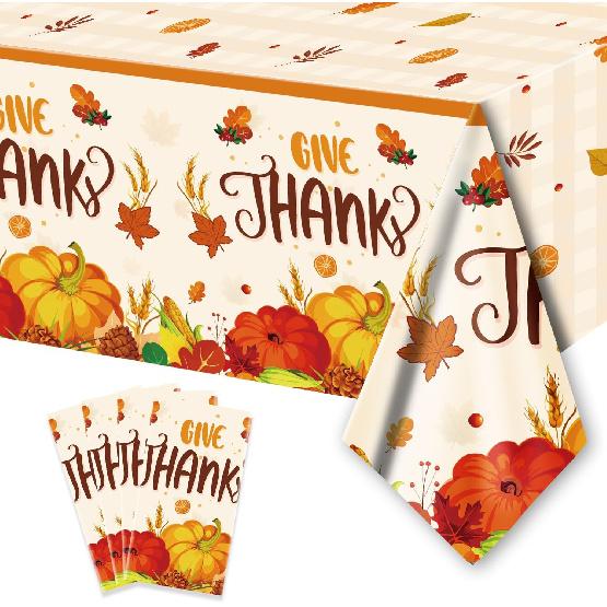 PARSUP 1 Pack Thanksgiving Disposable Tablecloth Party Supplies, Autumn Theme Pumpkin Maple Leaves Fall Tablecloth Plastic Waterproof Tablecover