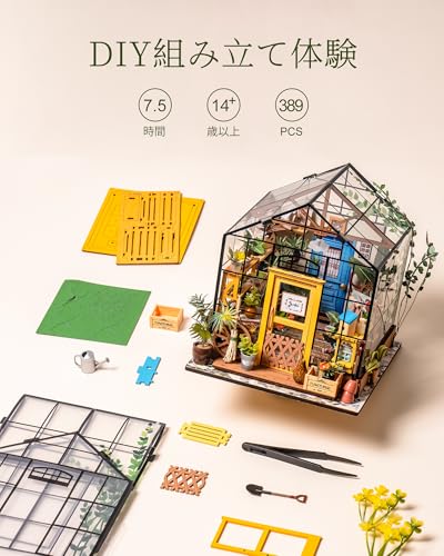 ROBOTIME Miniature House, Dollhouse DIY Kit, Miniature Model Kit with LED Lights, Figures, Accessories, DIY Craft Toy for Kids and Adults, Christmas,