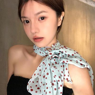 2025 Neuer Damen Vielseitiger Französischer Gepunkteter Seidenschal: Frühling/Sommer Lange Krawatte & Stirnband