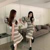 Summer 2025 Knitted Striped Polo Dress: Slim Waist, Hip-Hugging, Mid-Length Style for Women