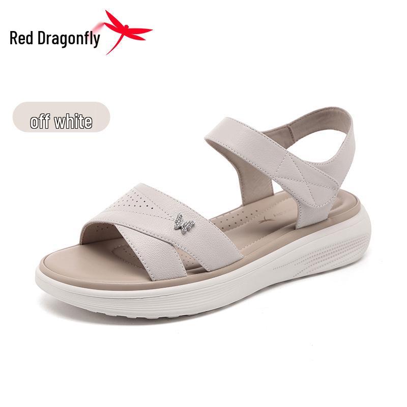 Women s Red Dragonfly Leather Flat Sandals - Soft Sole Summer Shoes for Comfort EU 40 покинуть белый