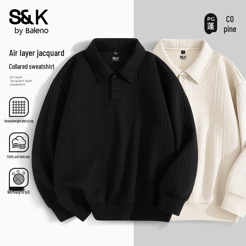 Baleno Men s S&K Series Jacquard Turn-down Collar Loose Sweatshirt L