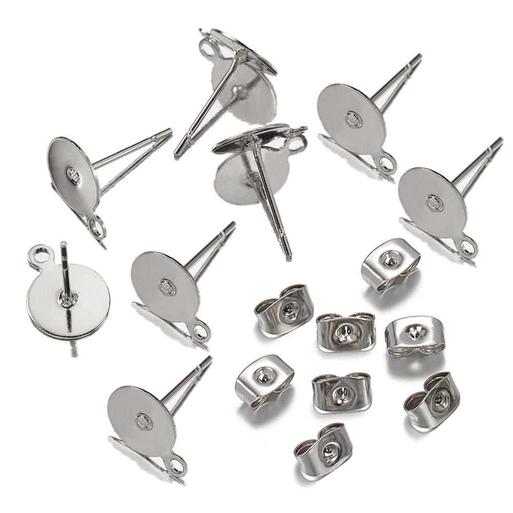 

100Sets Stainless Steel Ear Studs with Plug Back Gold Color Earring Base Earring Dangle Pendant Jewelry Making DIY Wholesale 5mm