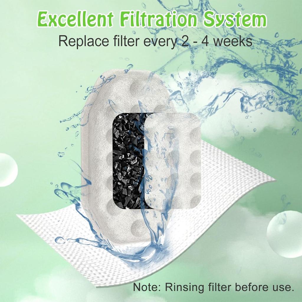 16 Pack Cat Water Fountain Filters Replacement for 108oz/3.2L Stainless Steel Pet Water Fountain with 16Pack Pre-Filter Sponges, Dog Water Bowl