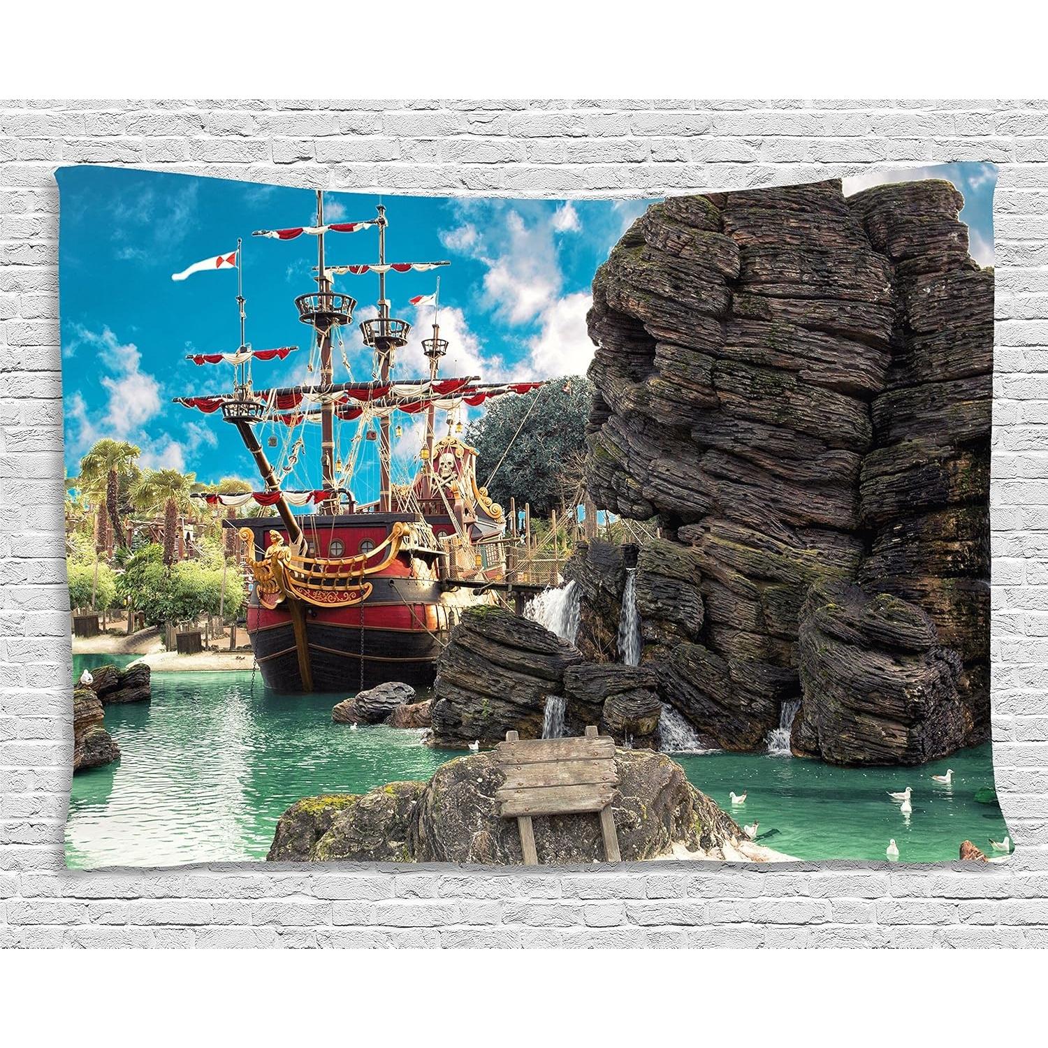 Tapestry pirate big ship on 75x100
