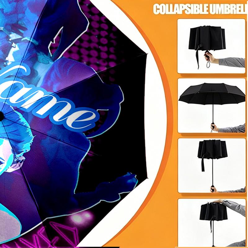Custom Name Personalized Jinx Print Umbrella, Auto Open Close, 8‑Rib Sturdy Frame, Commute Camping Hiking Use, Birthday Gift