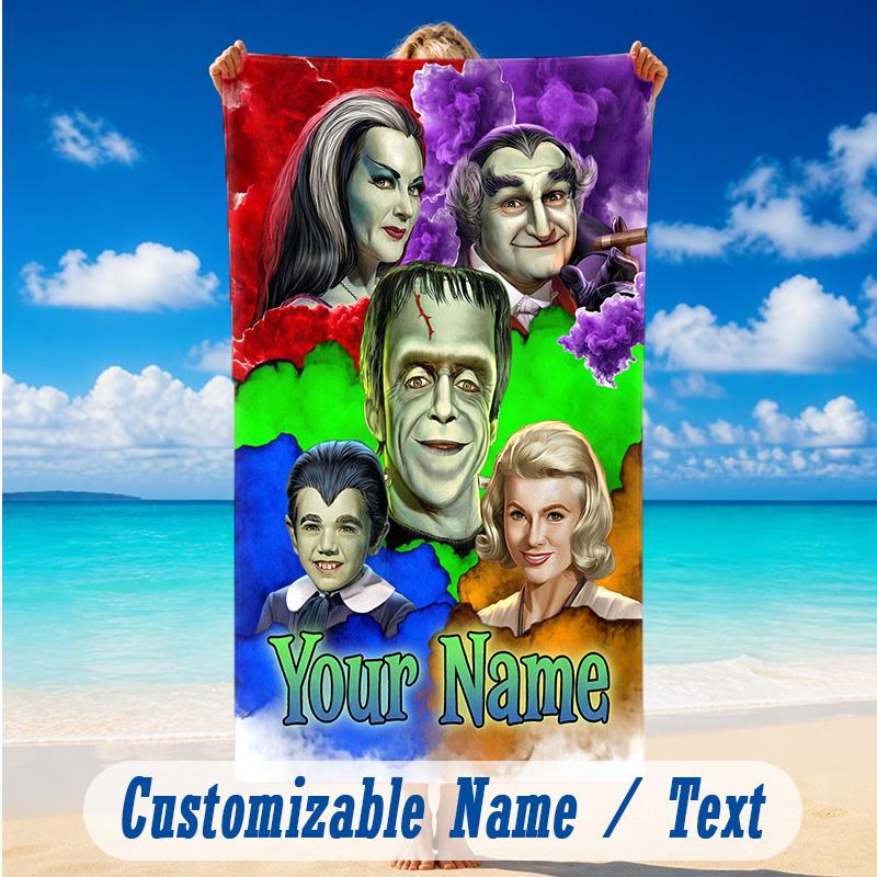 Beach Towel Custom Name Text, Quick Dry Large Towel For Beach HomeThe Munsters