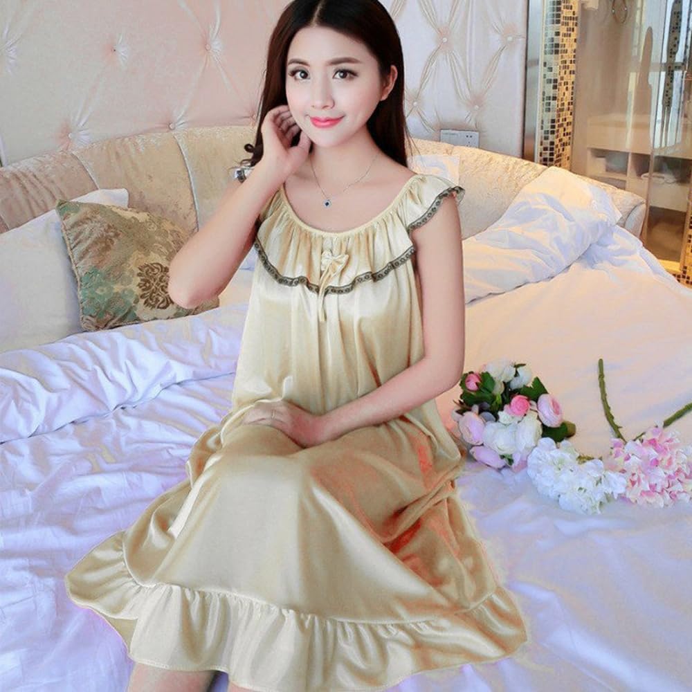 Sexy Lingerie Long Cute Neckline [DiaGHP] Women's Nightgown, Shiny, Gorgeous, Length,