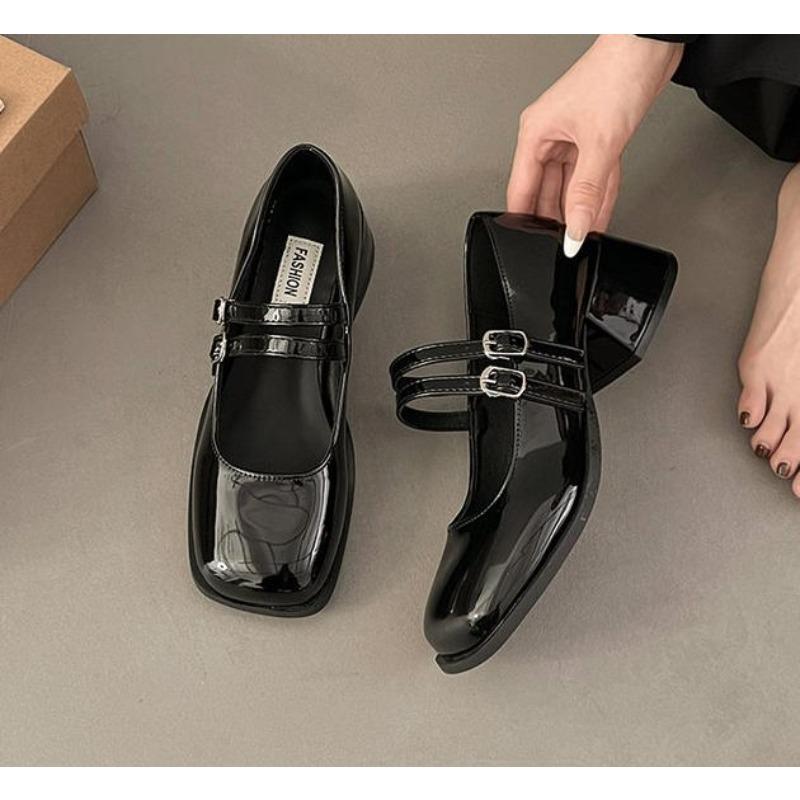 Designer Spring Patent Leather Women Mary Jane Shoes Fashion Shallow Square Toe Pumps Casual Dress Low Heel Shoes