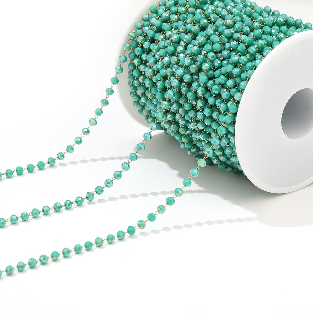 1 Meter Stainless Steel Glass Faceted Beaded Chains 3mm Eyeglass Beads Handmade Rosary Chain for DIY Necklace Bracelet Anklets
