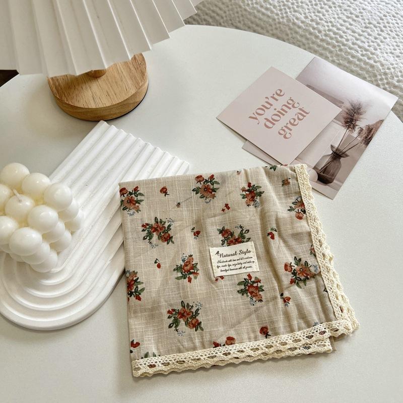 60CM Floral Small Square Scarf Women's Korean-Style Artistic Small Scarf Decorative Cotton Scarf Hair Band Square Hijab