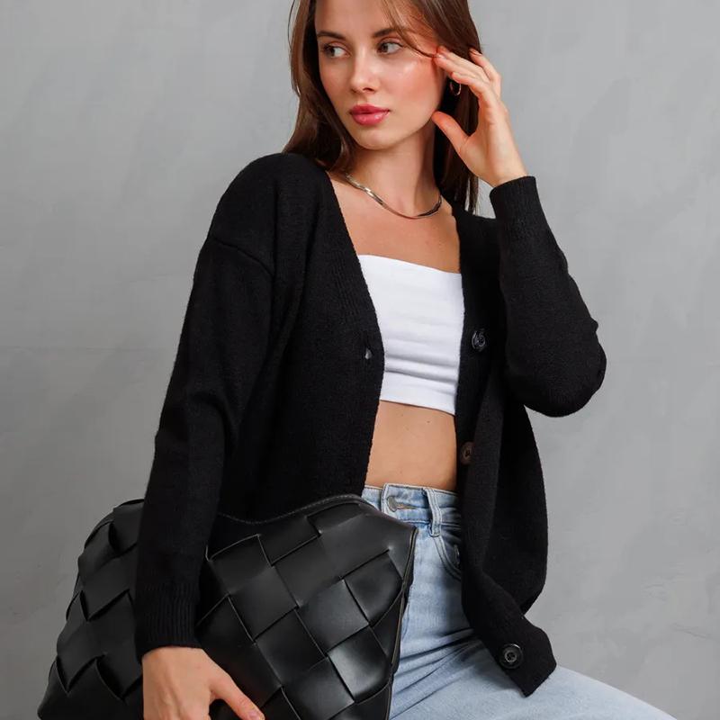 Women Autumn Winter  Wardrobe Staple solid color  Loose Cardigan Sweater Coat