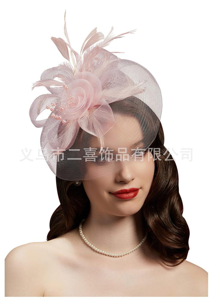 New popular mesh top hat European and American bride feather head flower mesh hair accessories horse racing festival top hat headdress