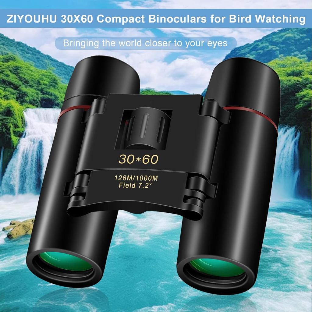 Compact 30x60 Binoculars for Adults and Kids,Foldable Lightweight Easy Focus Small Binoculars for Bird Watching Travel Sightseeing Hunting Concert