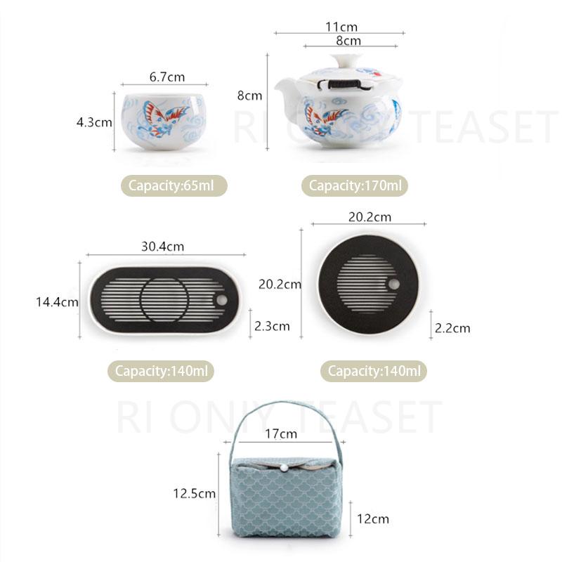 Chinese Tradition Ceramic Tea Set Porcelain Teapot Teacup Handmade Kettle Household Tea Tray Portable Travel Teaware Storage Bag