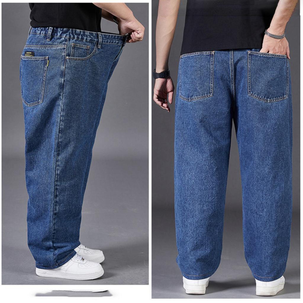 Retro Džíny Pánské Podzimní Volné Rovné Rovné Široké Nohavice Elastický Pas Nadměrná Velikost