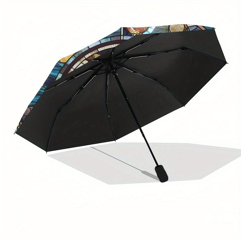 Stained Celestial Window Panel: Vibrant Solar System DesignUmbrella, Portable 3-Fold Compact Umbrella for Men & Women Gift